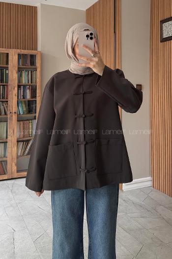 Dark Brown Neckband Long Arm Jacket