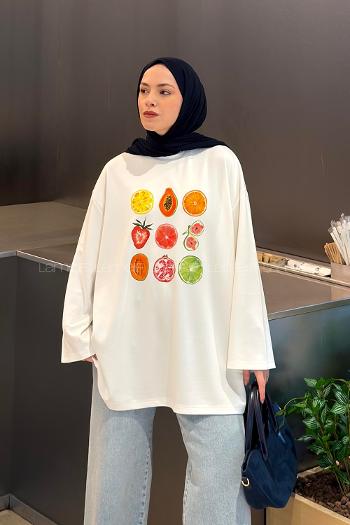 White-1 Crew Neck Viscose Fabric Polyester Printed Tunic