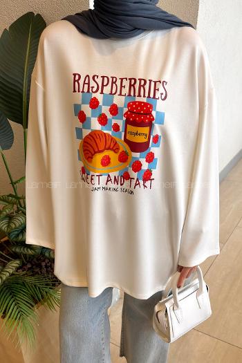 White-3 Crew Neck Viscose Fabric Polyester Printed Tunic