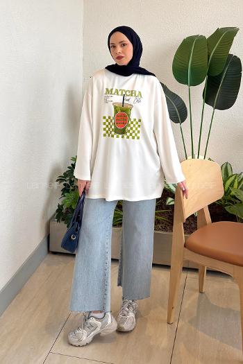 White Crew Neck Viscose Fabric Polyester Printed Tunic