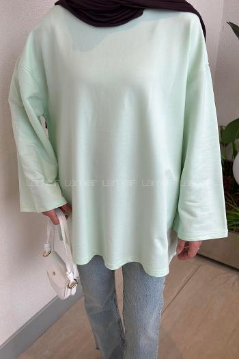 Lamelif Bisiklet Yaka İki İplik Sweat Mint Yeşili