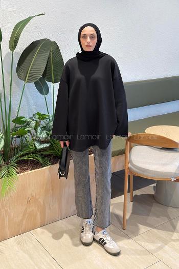 Black Crew Neck Long Arm Unprinted Sweatshirt