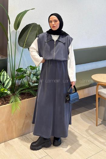 Smoked Shirt Collar Sleeveless Arm With Zipper Pleated Suit