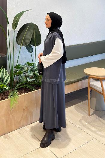Smoked Shirt Collar Sleeveless Arm With Zipper Pleated Suit