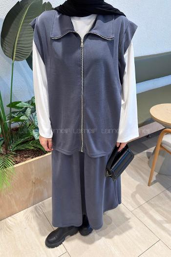 Smoked Shirt Collar Sleeveless Arm With Zipper Pleated Suit