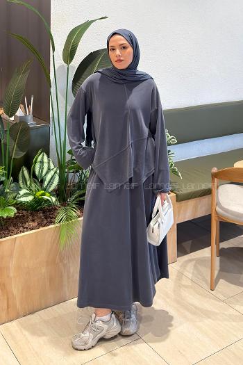 Anthracite Crew Neck Long Arm With Zipper Pleated Suit