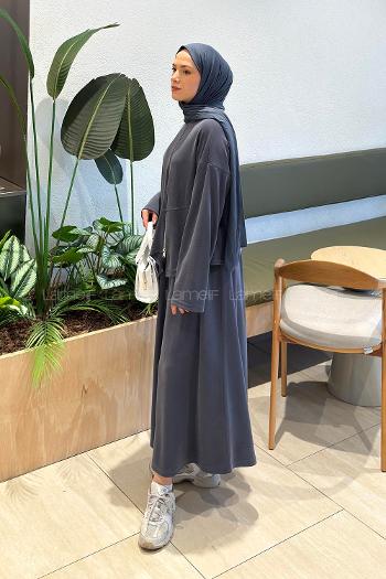Anthracite Crew Neck Long Arm With Zipper Pleated Suit
