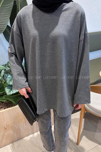 Lamelif Oversize İki İplik Sweat Antrasit