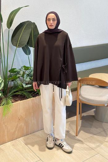 Brown Crew Neck Viscose Fabric Unprinted Tunic