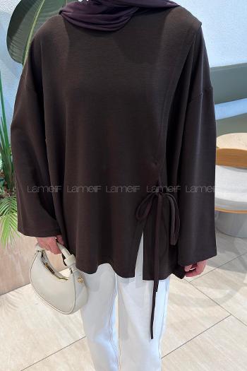 Brown Crew Neck Viscose Fabric Unprinted Tunic