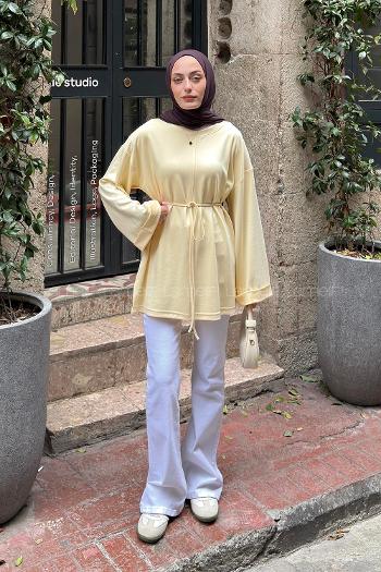 Lamelif Bağlama Detaylı Kol Katlı Oysho Tunik Soft Sarı