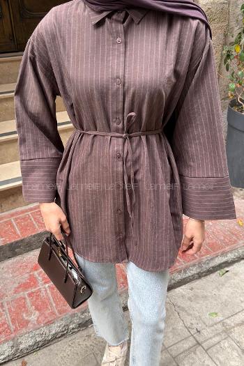 Brown Shirt Collar Long Arm Printed Shirt
