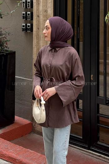 Lamelif Bağlama Detaylı Soft Gömlek Kahverengi