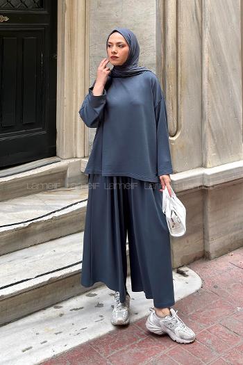 Anthracite Crew Neck Long Arm Without Accessories Regular Trousers Suit