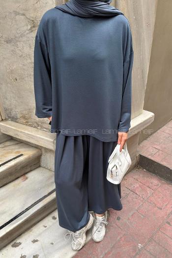 Anthracite Crew Neck Long Arm Without Accessories Regular Trousers Suit
