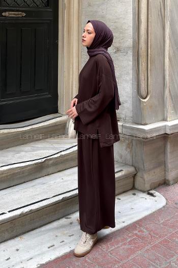 Brown Crew Neck Long Arm Without Accessories Regular Trousers Suit