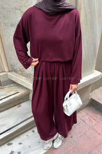 Claret Red Crew Neck Long Arm Without Accessories Regular Trousers Suit