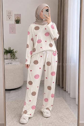 Lamelif Bisküvi Detaylı Pijama Takımı