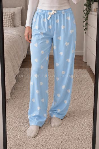 Lamelif Milan Kumaş Mavi Kalp Desenli Pijama Altı