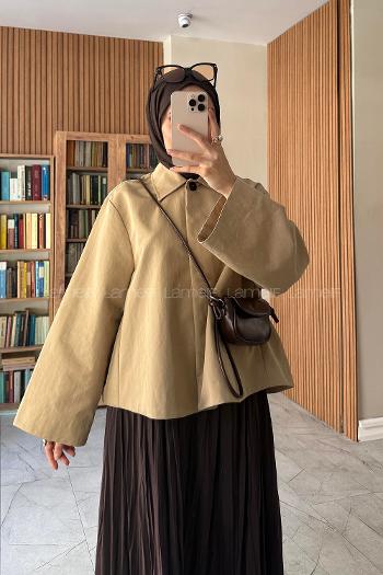 Lamelif Trenç Tarz Bomber Ceket Camel