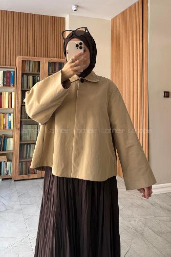 Lamelif Trenç Tarz Bomber Ceket Camel