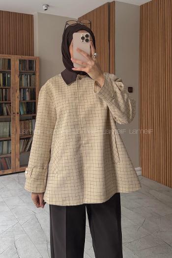 Beige Shirt Collar Long Arm Polyester Jacket