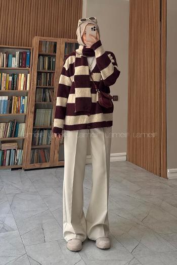Lamelif Şal Detaylı Yumoş Hırka Bordo