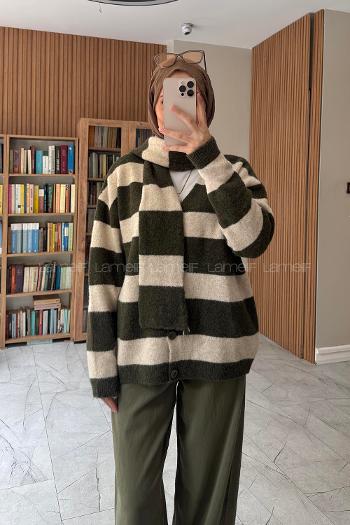 Lamelif Şal Detaylı Yumoş Hırka Haki