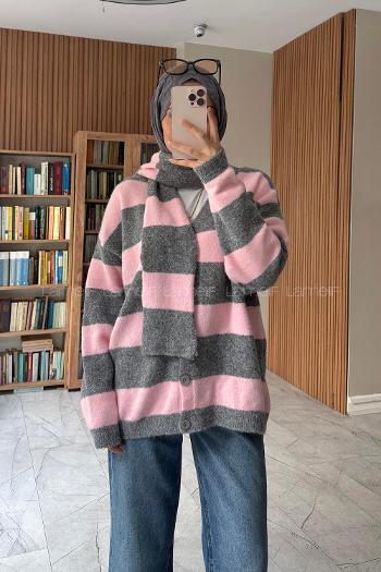 Pink V Neck Long Arm Cardigan