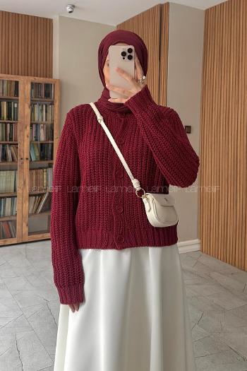 Lamelif Selanik Örgü Hırka Bordo