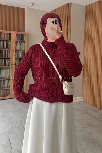 Lamelif Selanik Örgü Hırka Bordo