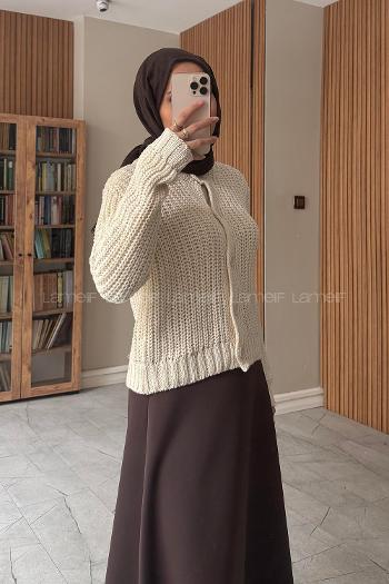 Lamelif Selanik Örgü Hırka Ekru