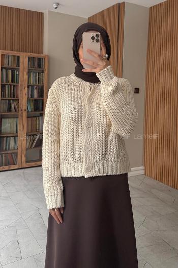 Lamelif Selanik Örgü Hırka Ekru