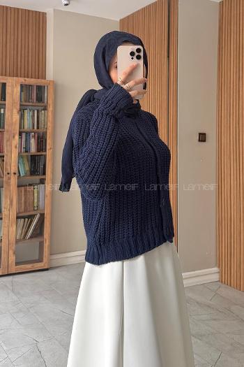 Lamelif Selanik Örgü Hırka Lacivert