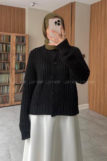 Lamelif Selanik Örgü Hırka Siyah
