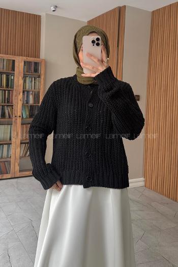 Lamelif Selanik Örgü Hırka Siyah