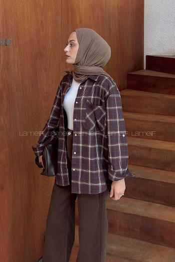 Lamelif Ekose Desen Oduncu Gömleği Kahverengi