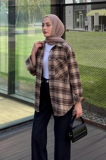 Lamelif Ekose Desen Oduncu Gömleği Sütlü Kahve