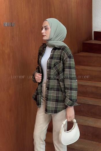 Lamelif Ekose Desen Oduncu Gömleği Yeşil