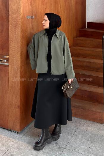 Khaki Shirt Collar Bat Sleeve Arm Jacket