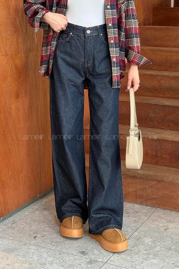 Dark Blue Denim High Waist Denim Pants