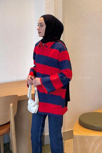 Red Polo Neck Collar Cotton Fabric Unprinted Tunic
