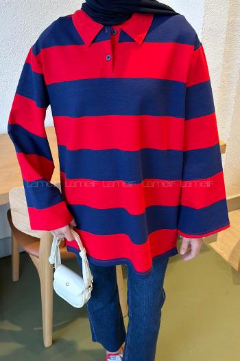 Red Polo Neck Collar Cotton Fabric Unprinted Tunic