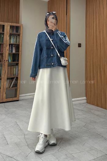 Lamelif Şerit Detaylı Birit Düğmeli Denim Ceket Kot Mavisi