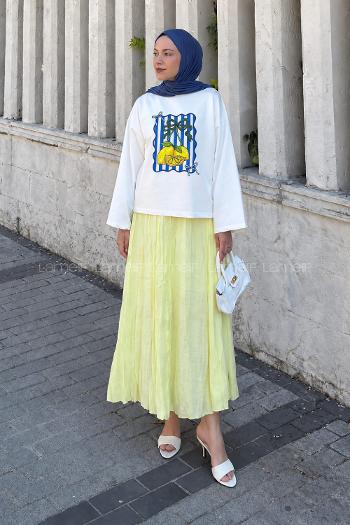 Cream-1 Crew Neck Long Arm Without Accessories Printed Blouse