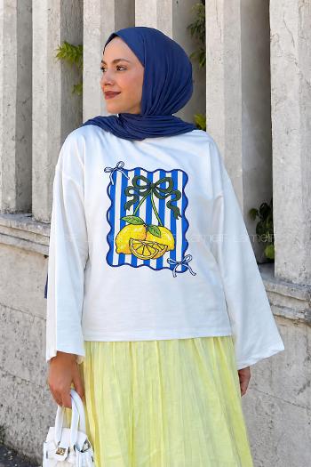 Cream-1 Crew Neck Long Arm Without Accessories Printed Blouse
