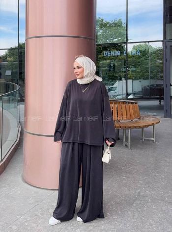 Lamelif Bisiklet Yaka Basic İkili Takım Siyah