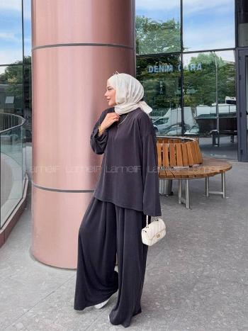 Lamelif Bisiklet Yaka Basic İkili Takım Siyah