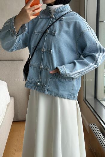 Light Blue Mandarin Collar Long Arm Denim Jacket