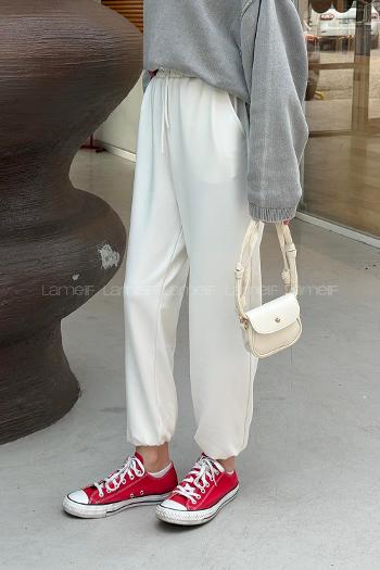 Lamelif Bileği Lastik Büzgülü Eşofman Beyaz